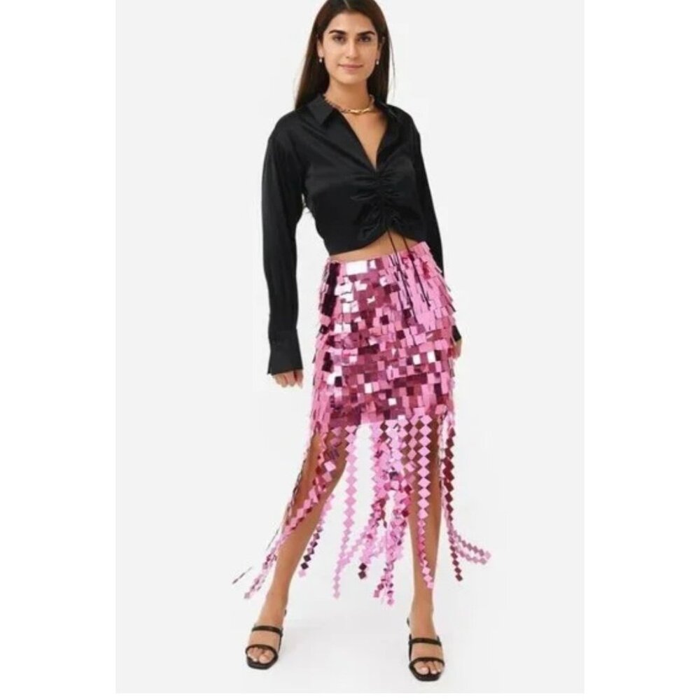 Jonathan Simkhai Pink Sequin Midi Skirt